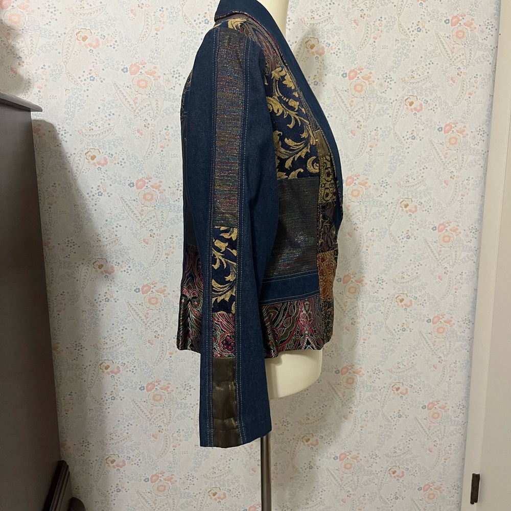 Elegant Multicolor Patchwork Denim Blazer - Picture 2 of 9